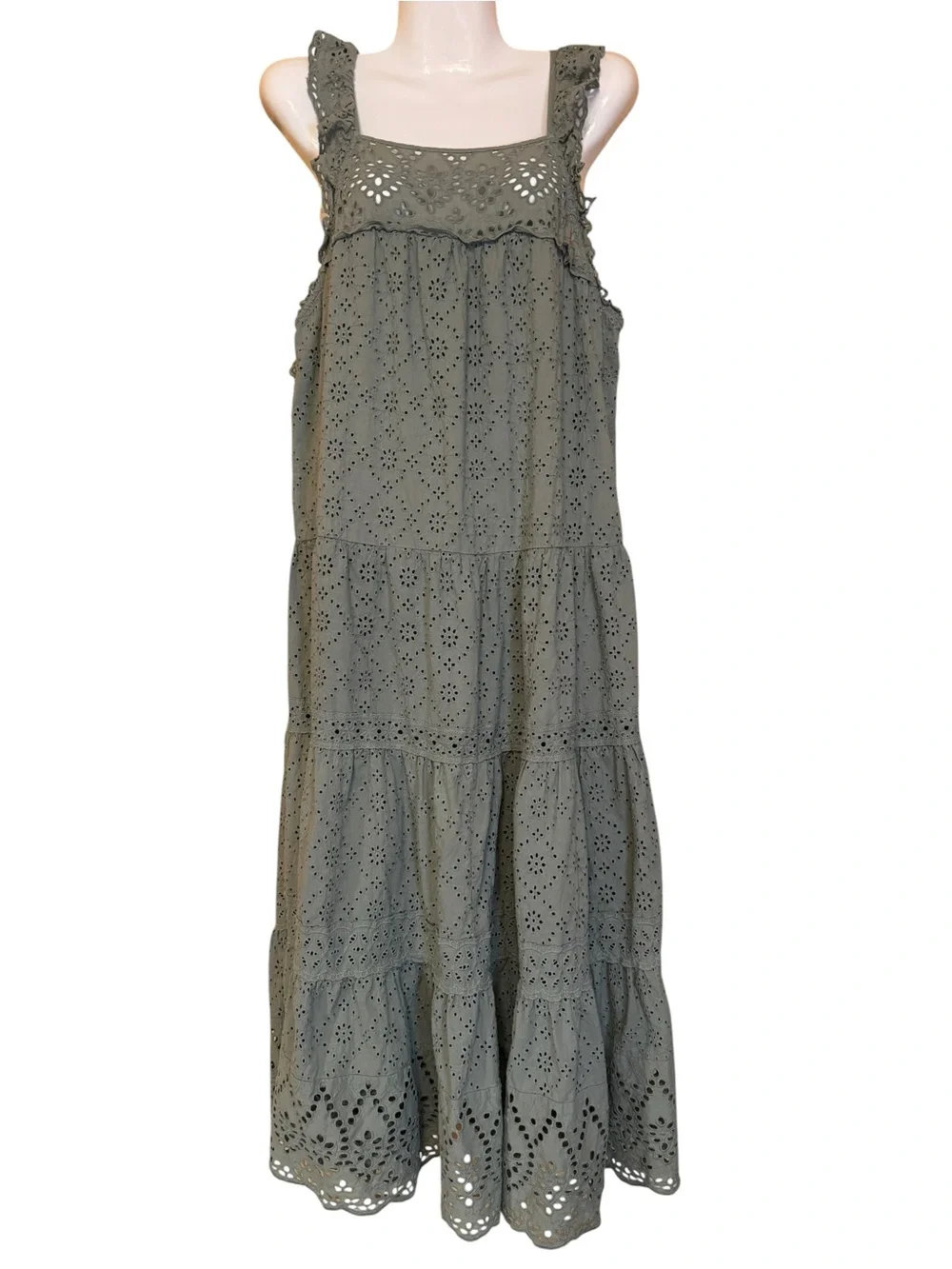 Current Air Los Angeles Olive Eyelet Midi Dress Large - Picture 1 of 9